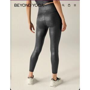 Beyond Yoga Heather Rib Black Shine High Waisted Midi women Legging size Small